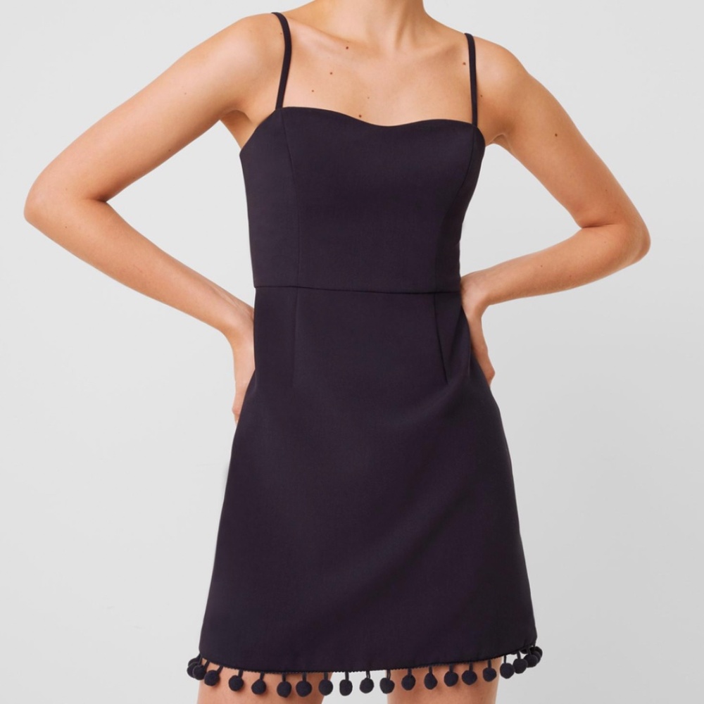 French Connection Navy Whisper Pom-Pom Hem Mini Dress